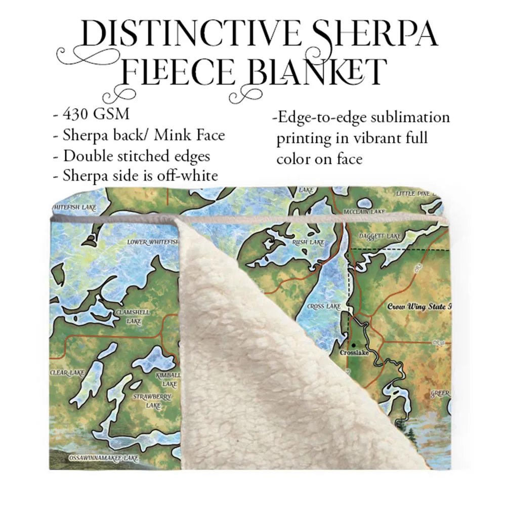 Whitefish Chain of Lakes Minnesota Map Blanket Double Stitched Edges Cozy Luxury Fluffy Super Soft 430 GSM Polyester Throw Blanket