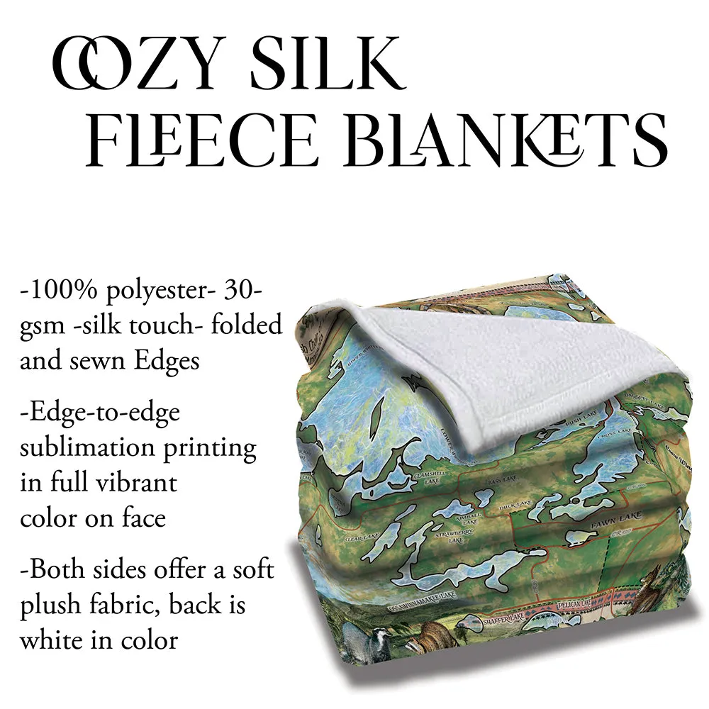 Whitefish Chain of Lakes Minnesota Map Blanket Double Stitched Edges Cozy Luxury Fluffy Super Soft 430 GSM Polyester Throw Blanket